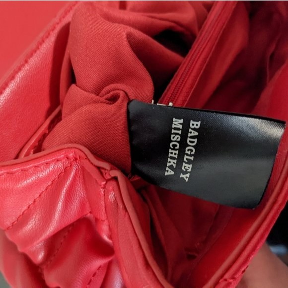 Badgley Mischka red quilted shoulder bag purse‎ - Picture 4 of 7